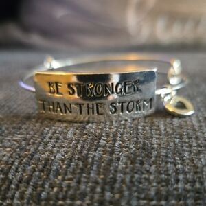 Inspirational Silver 'Be Stronger Than The Storm' Bangle Bracelet